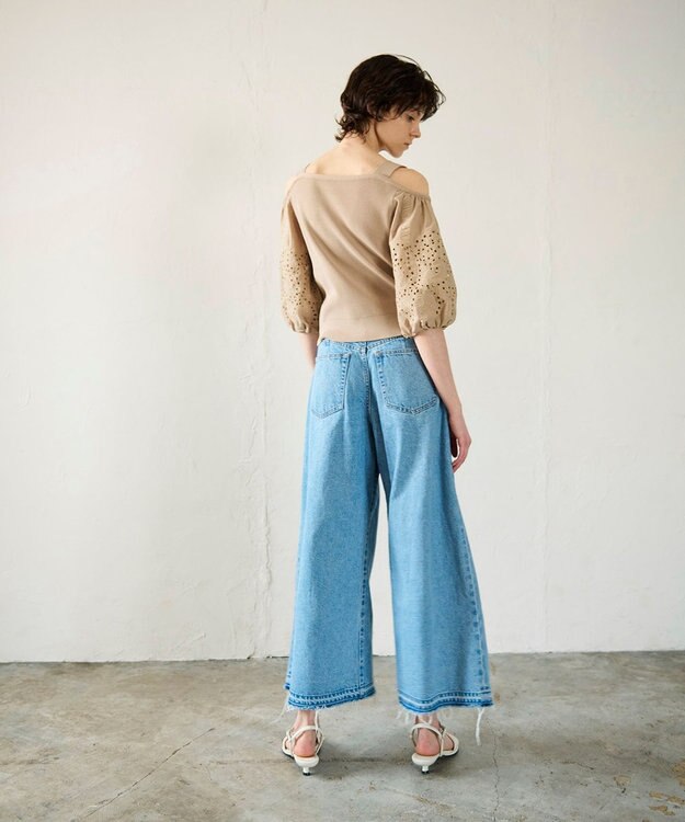 GRACE CONTINENTAL 刺繍パフスリーブニットトップ ベージュ