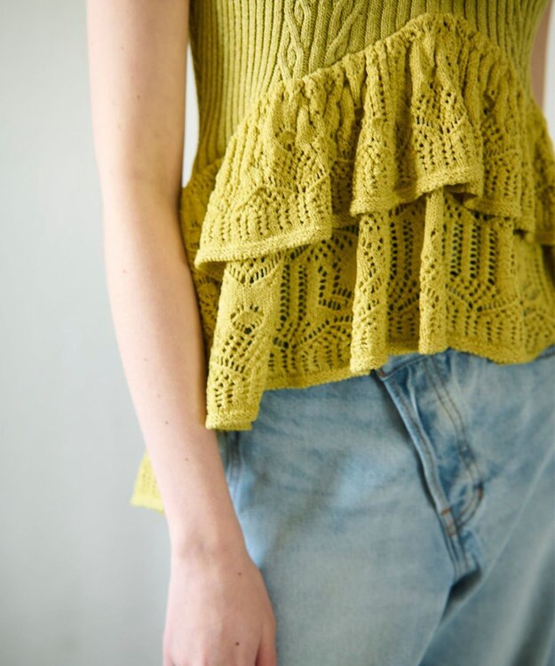 GRACE CONTINENTAL ミックスフリルニットトップ イエロー