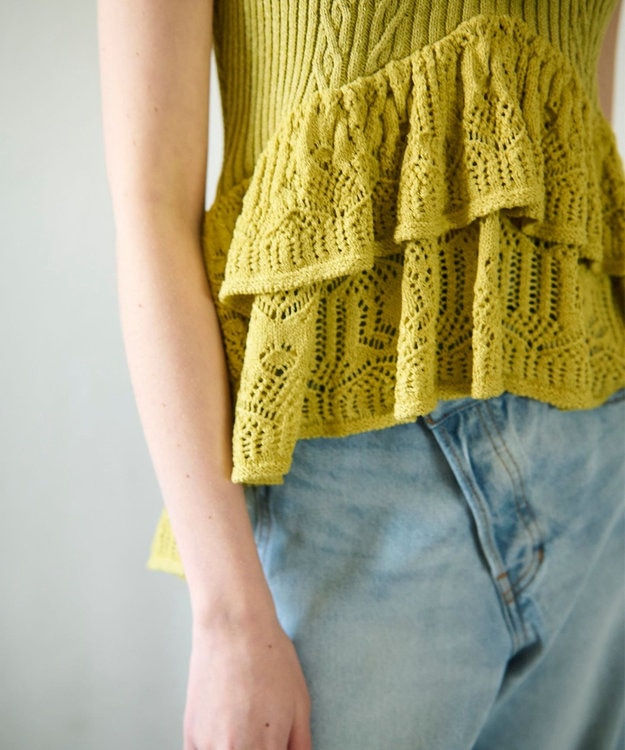 GRACE CONTINENTAL ミックスフリルニットトップ イエロー