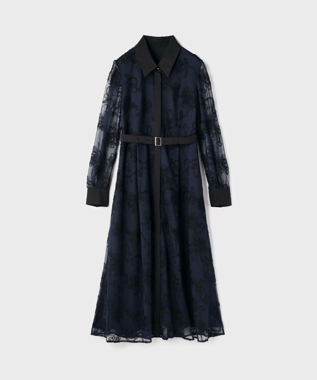 GRACE CONTINENTAL チュールコードレースワンピース ネイビー
