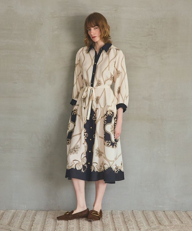 GRACE CONTINENTAL スカーフプリントシャツワンピース キナリ