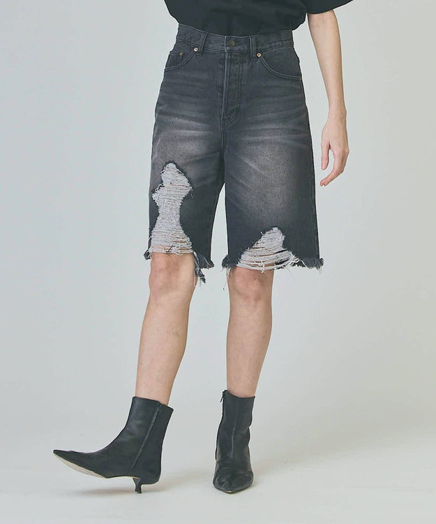 GRACE CONTINENTAL クラッシュハーフパンツ ブラック