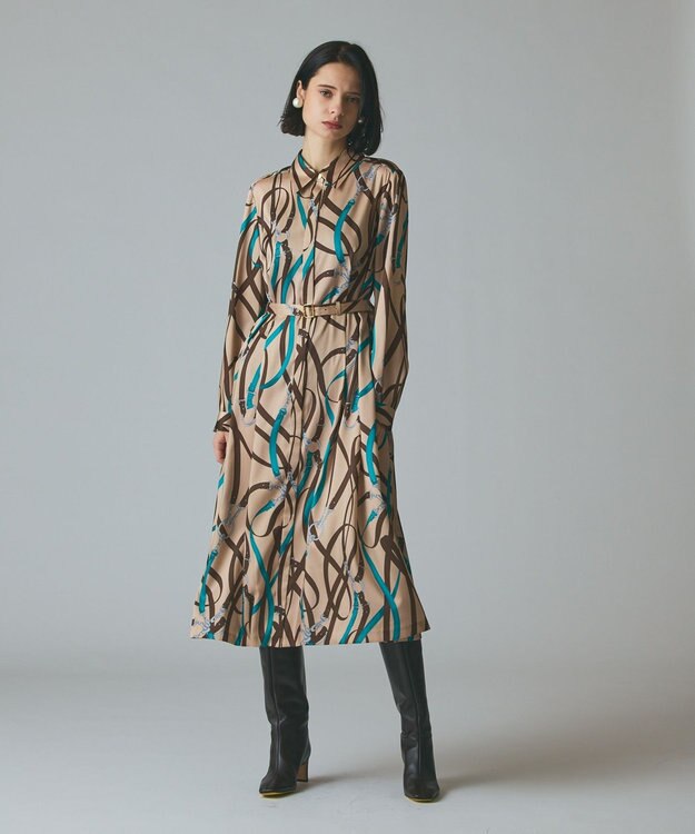 GRACE CONTINENTAL ベルトプリントシャツドレス ベージュ