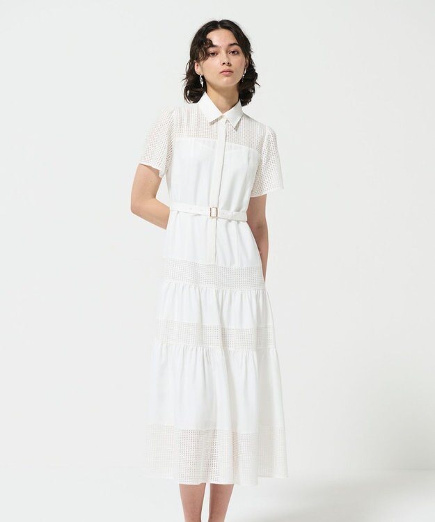 GRACE CONTINENTAL メッシュコンビシャツワンピース ホワイト
