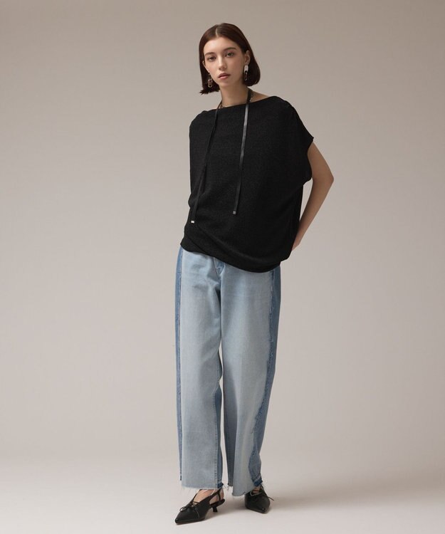 GRACE CONTINENTAL ラメドレープカットトップ ブラック