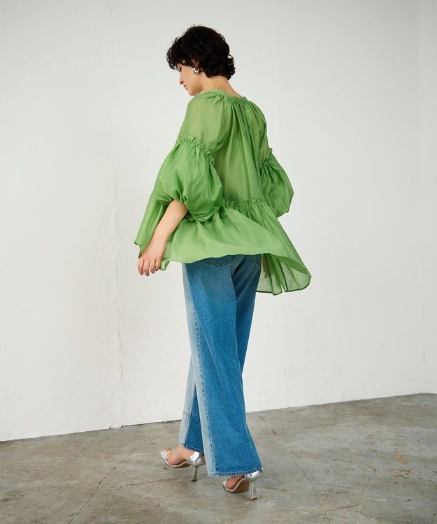 GRACE CONTINENTAL ギャザーカフタントップ グリーン