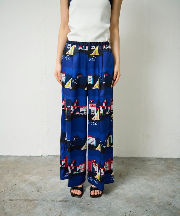 GRACE CONTINENTAL マリンプリントイージーパンツ ブルー