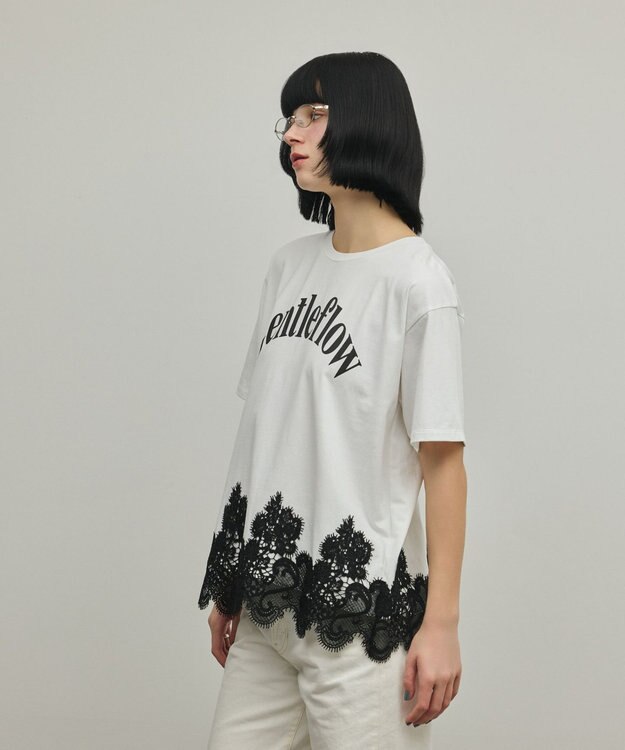 GRACE CONTINENTAL レースヘムロゴTシャツ ホワイト