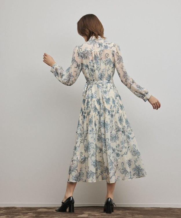 GRACE CONTINENTAL フラワープリントプリーツワンピース ベージュ