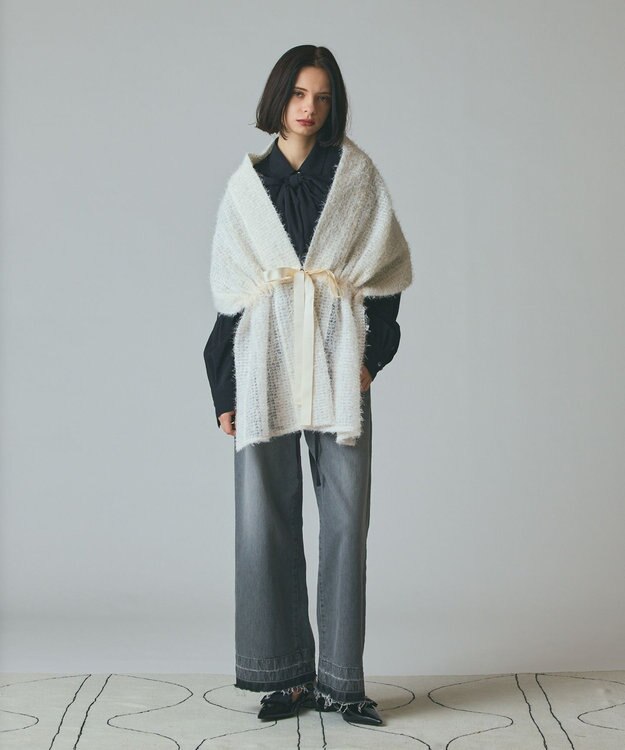 フォクス　レース付きストール フォックスファートリム・レースストール - ブラック＆ホワイト