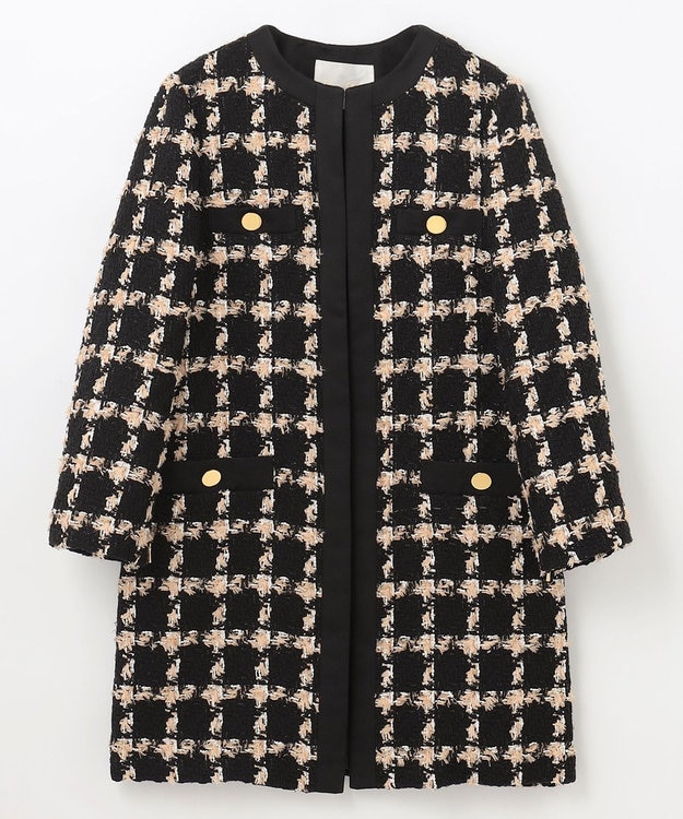 GRACE CONTINENTAL フェザーチェックツイードコート ベージュ