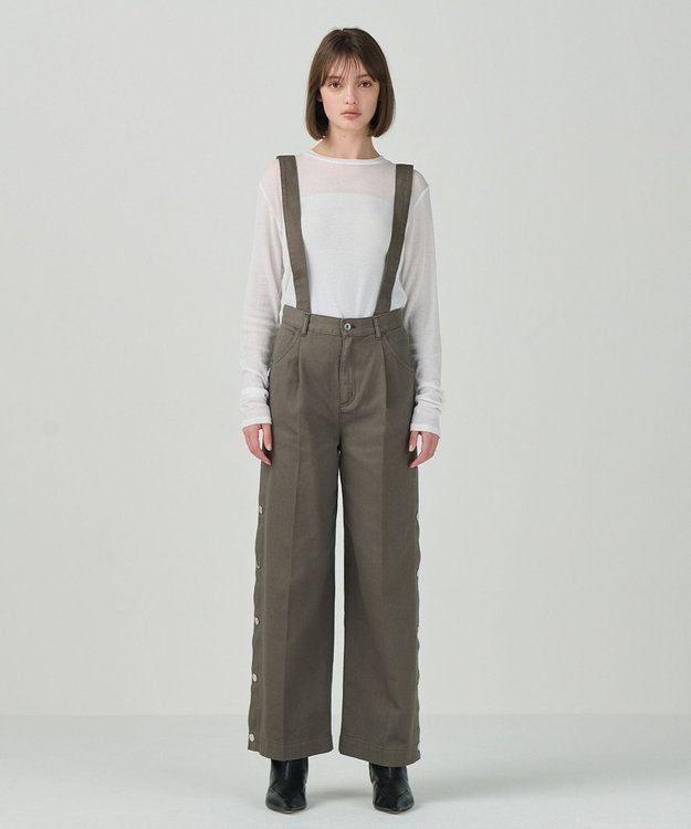 GRACE CONTINENTAL サスペンダーデニムパンツ カーキ