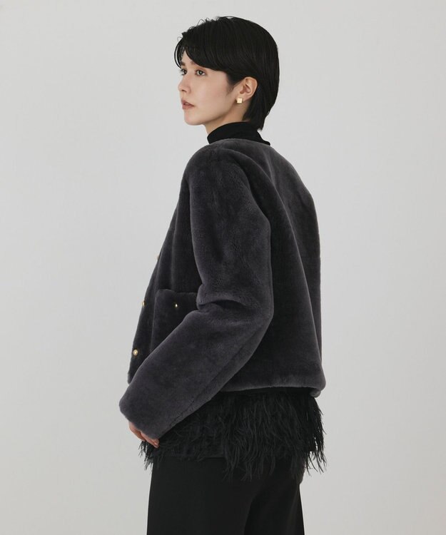 GRACE CONTINENTAL ムートンノーカラージャケット グレー