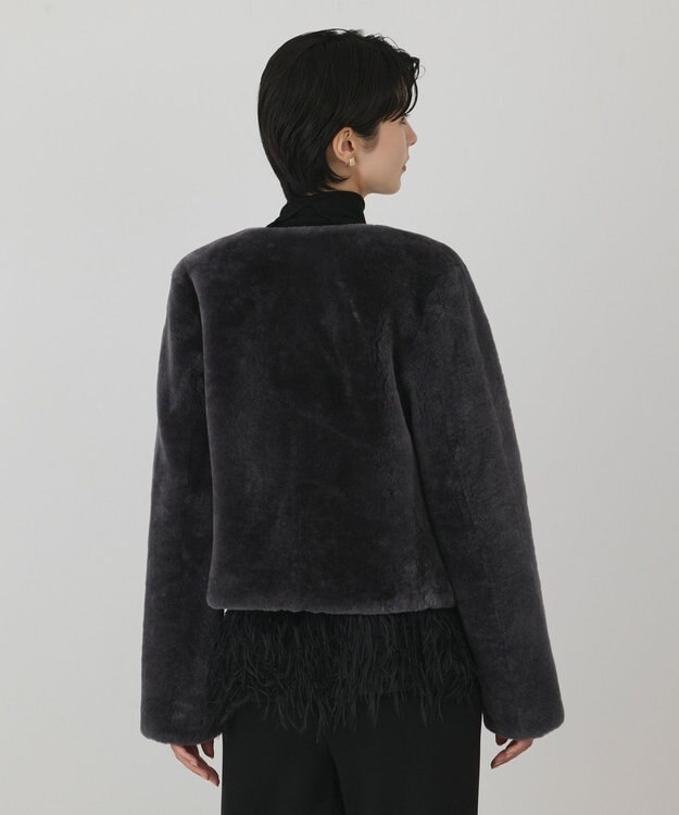 GRACE CONTINENTAL ムートンノーカラージャケット グレー
