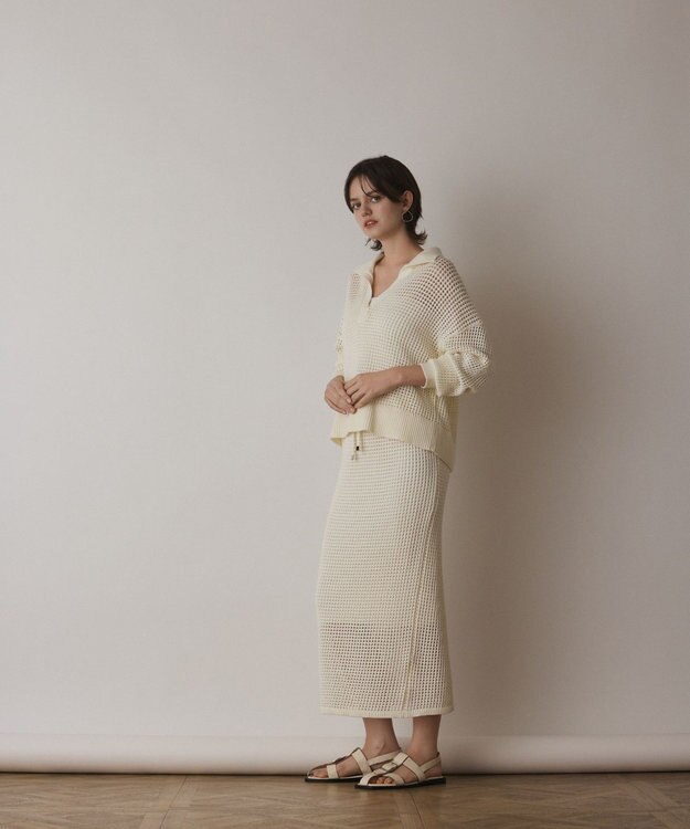 GRACE CONTINENTAL メッシュタイトニットスカート ホワイト