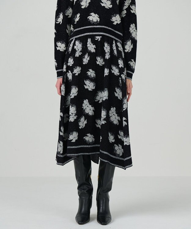 GRACE CONTINENTAL ラメフローラルニットスカート ブラック