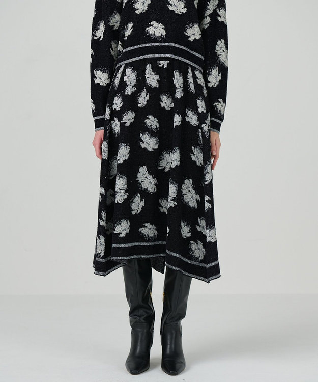 GRACE CONTINENTAL ラメフローラルニットスカート ブラック