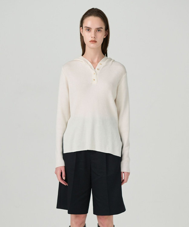 GRACE CONTINENTAL メリノウールリブフーディー ホワイト