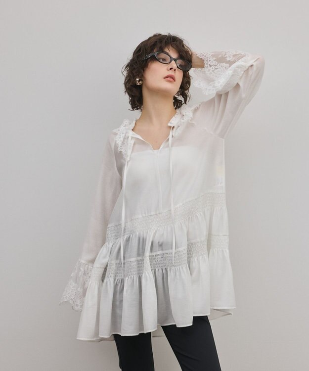 GRACE CONTINENTAL レースカラーチュニックブラウス ホワイト