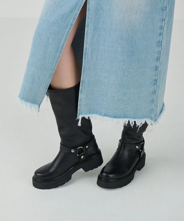 GRACE CONTINENTAL ANGERO　BERVICATO ベルトロングブーツ ブラック
