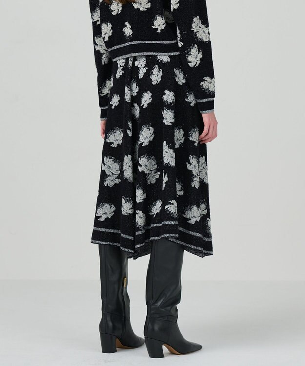 GRACE CONTINENTAL ラメフローラルニットスカート ブラック