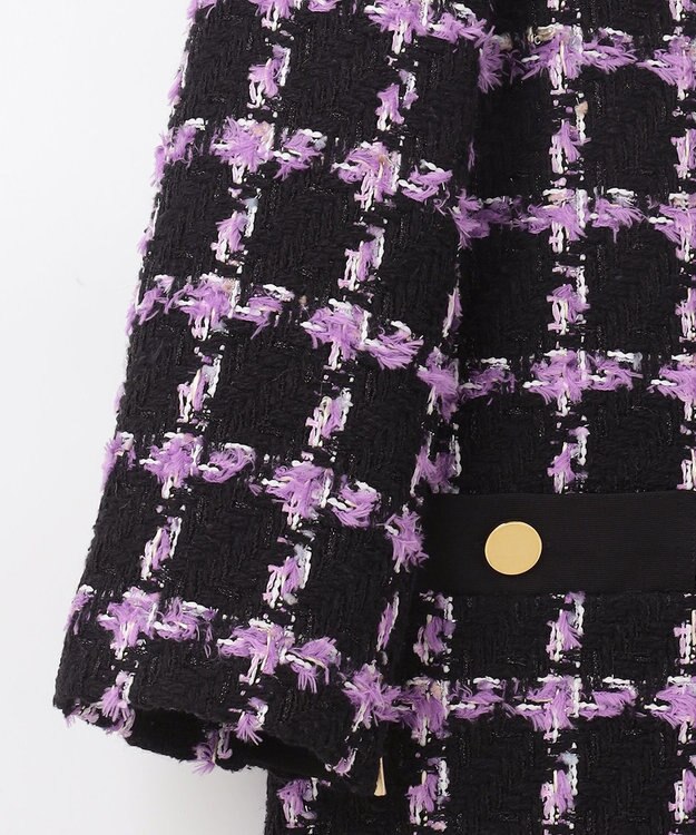 GRACE CONTINENTAL フェザーチェックツイードコート パープル