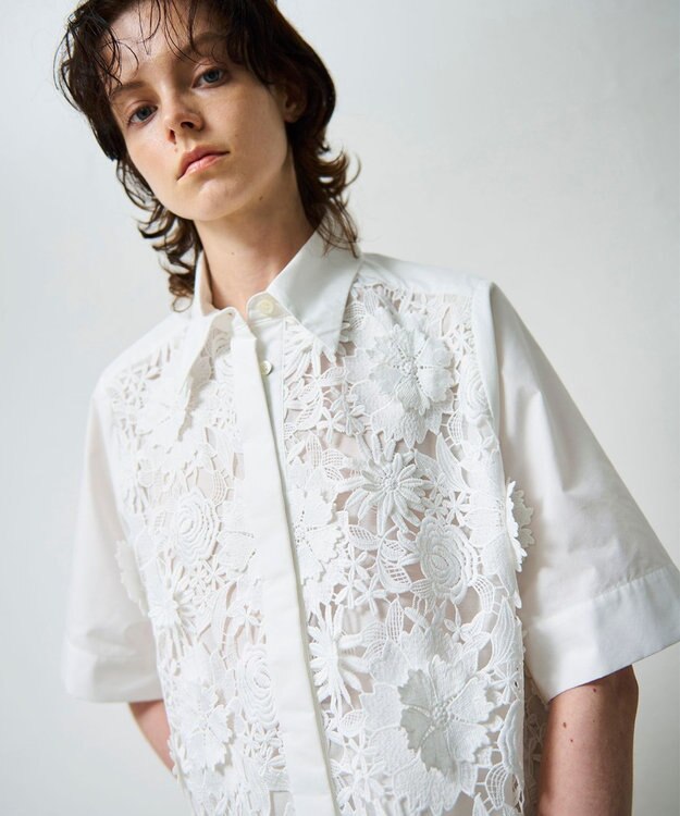 GRACE CONTINENTAL ケミカルフラワードレスシャツ ホワイト