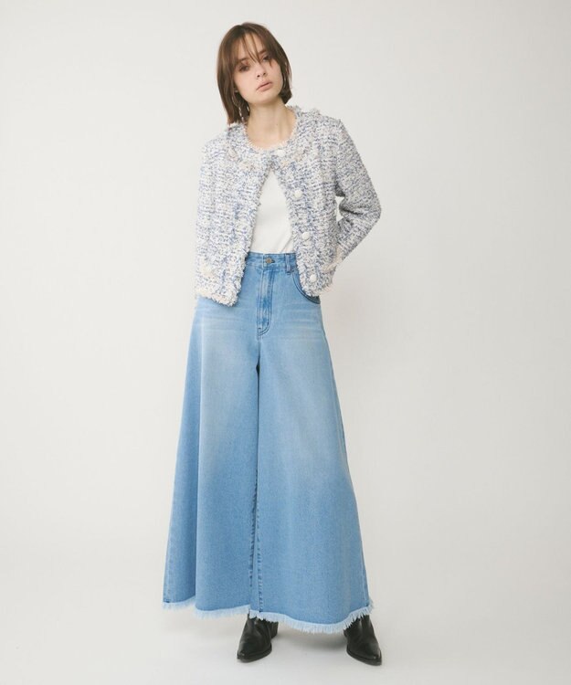 GRACE CONTINENTAL フリンジツイードジャケット ブルー