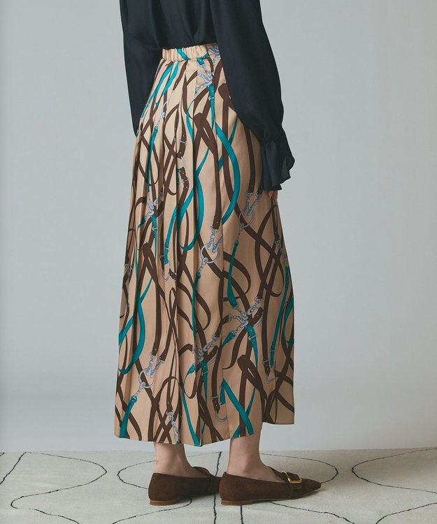 GRACE CONTINENTAL ベルトプリントアシメプリーツスカート ベージュ