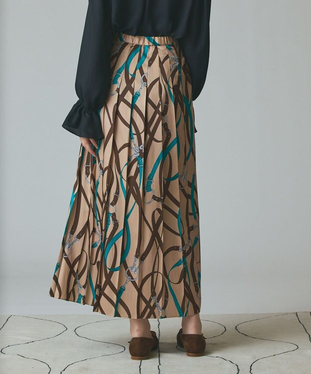 GRACE CONTINENTAL ベルトプリントアシメプリーツスカート ベージュ