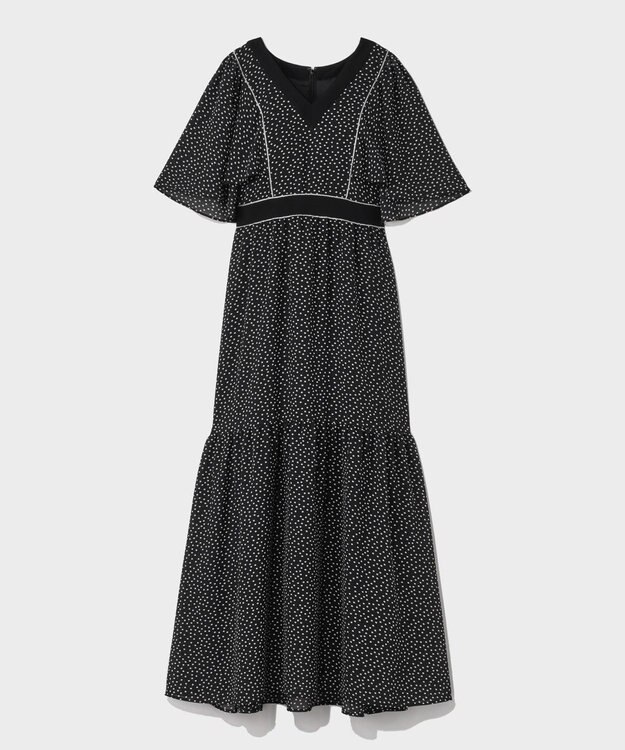 GRACE CONTINENTAL ドットフレアスリーブマキシ ブラック