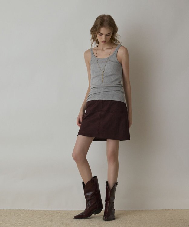 GRACE CONTINENTAL パッチワークミニスカート ダークブラウン