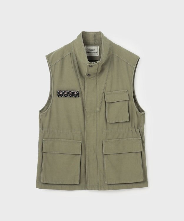 GRACE CONTINENTAL ビジューアーミーベスト カーキ