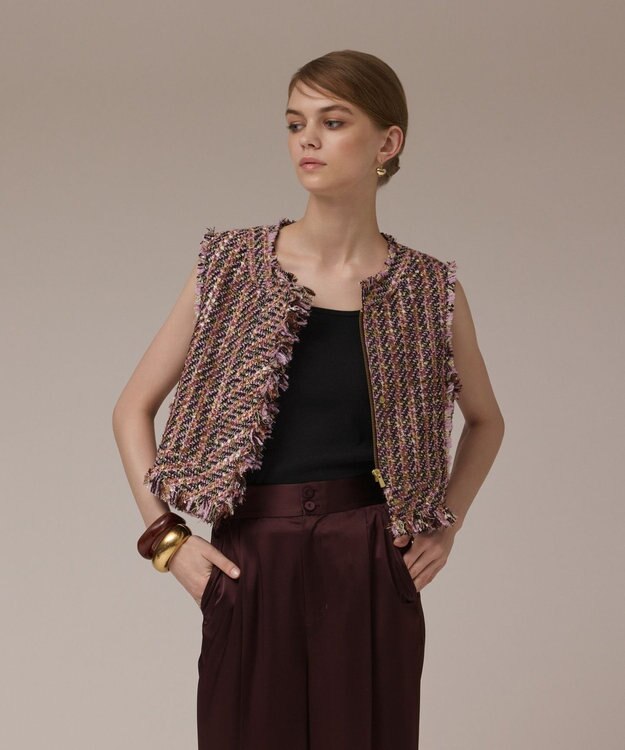 GRACE CONTINENTAL コンパクトツイードベスト ピンク