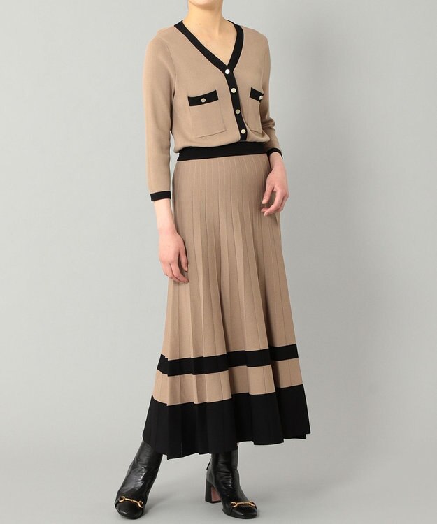 GRACE CONTINENTAL バイカラーVネックニットワンピース ベージュ