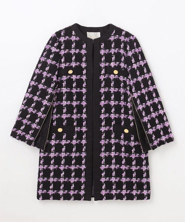 GRACE CONTINENTAL フェザーチェックツイードコート パープル