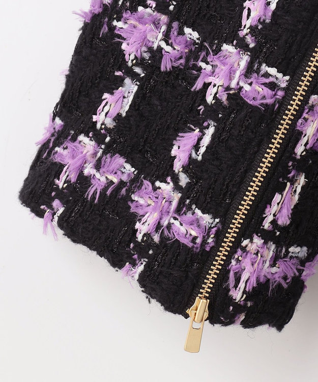 GRACE CONTINENTAL フェザーチェックツイードコート パープル