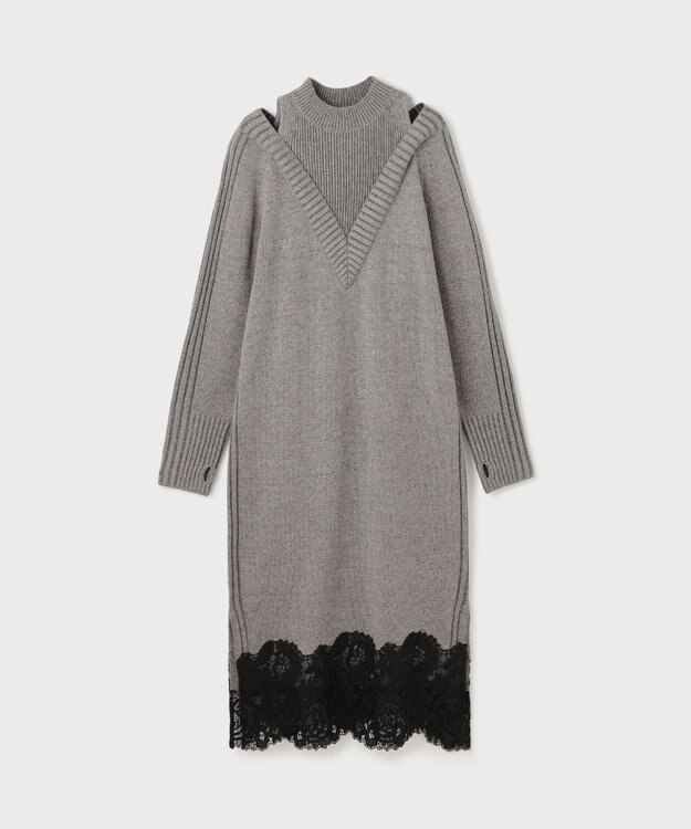 GRACE CONTINENTAL レイヤードレースニットワンピース グレー
