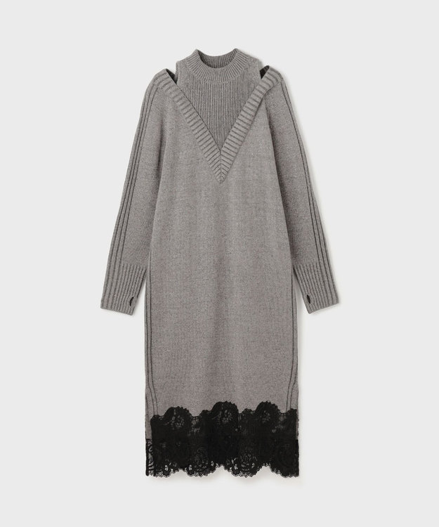 GRACE CONTINENTAL レイヤードレースニットワンピース グレー
