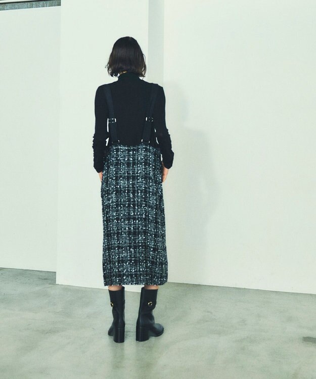 GRACE CONTINENTAL ミディツイードジャンパースカート ブラック