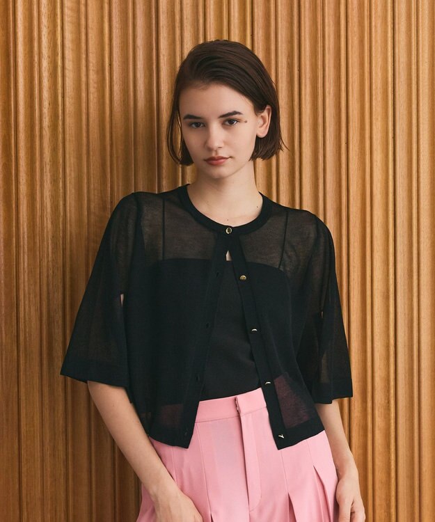 GRACE CONTINENTAL ニットシアーケープカーディガン ブラック