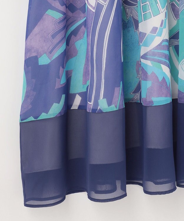 GRACE CONTINENTAL アールデコリゾートプリントワンピース ブルー