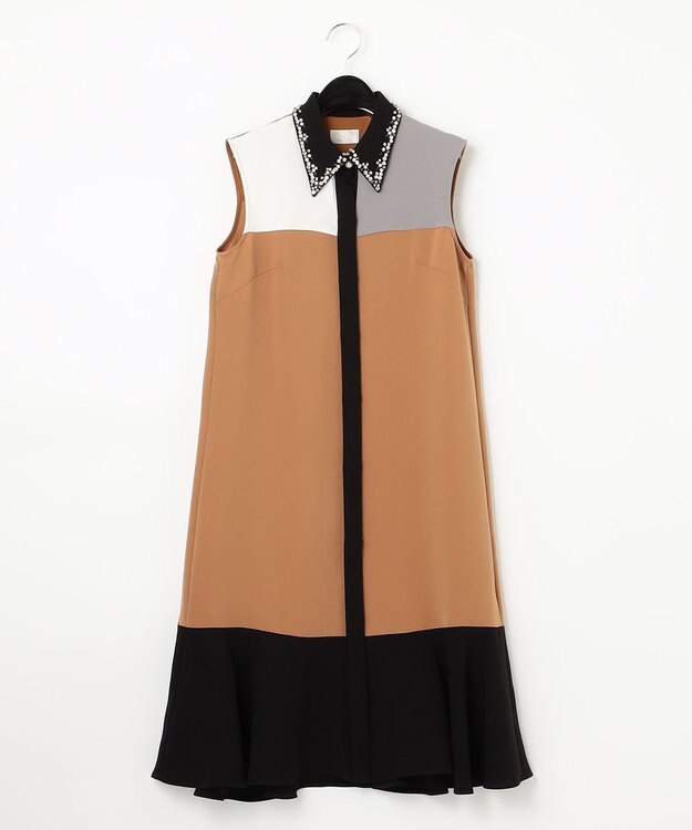 GRACE CONTINENTAL カラーブロックシャツドレス キャメル