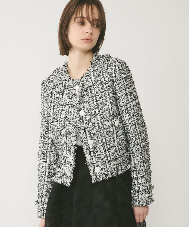 GRACE CONTINENTAL フリンジツイードジャケット ブラック