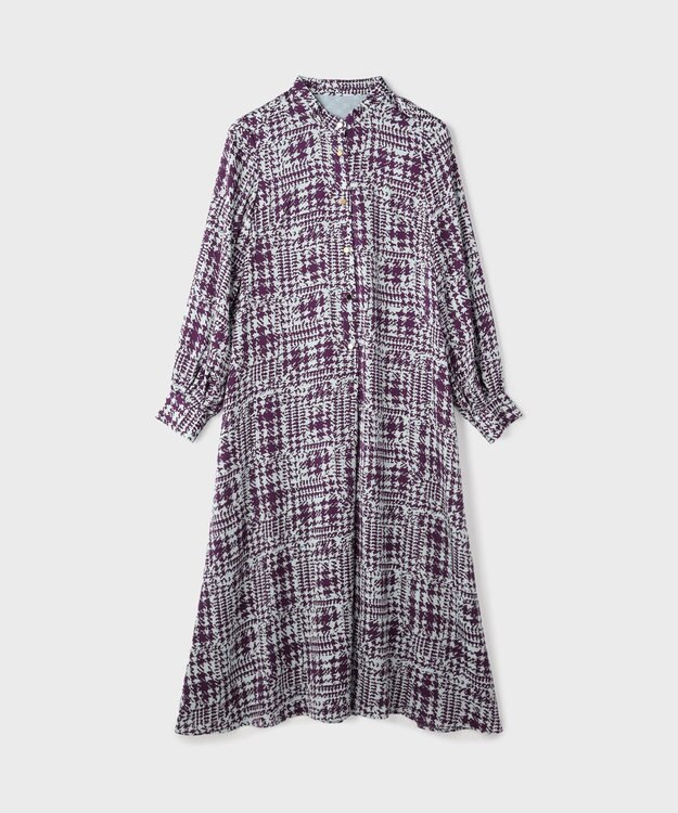 GRACE CONTINENTAL チェックプリントボウ付ワンピース サックス