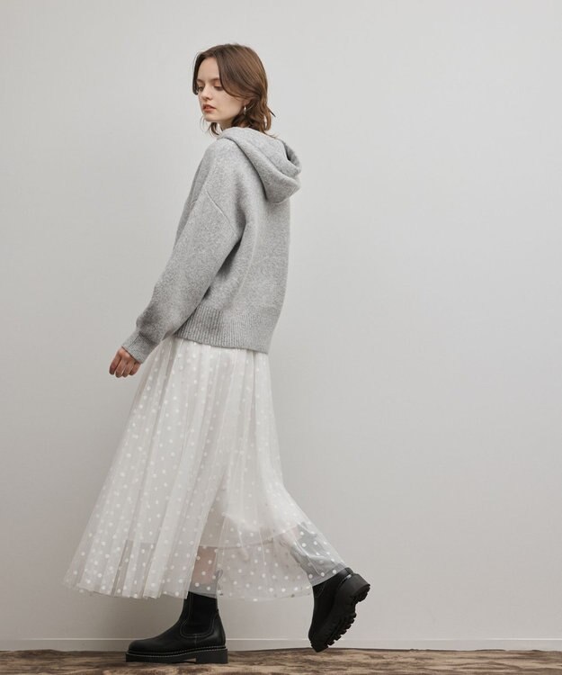 GRACE CONTINENTAL フロッキードットプリーツスカート ホワイト