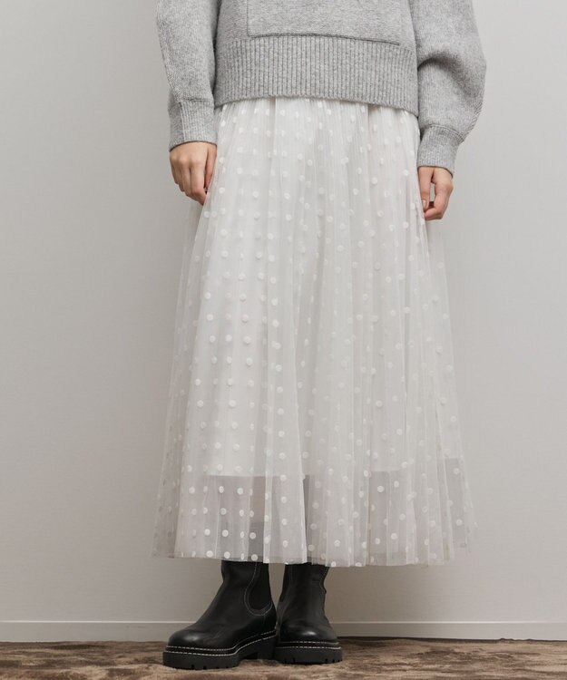 GRACE CONTINENTAL フロッキードットプリーツスカート ホワイト