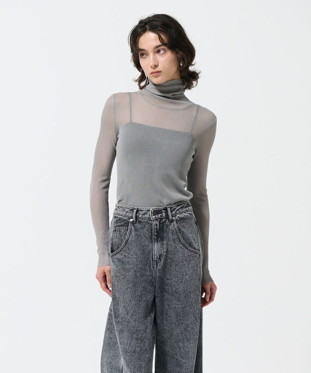 GRACE CONTINENTAL シアーリブタートルトップ グレー