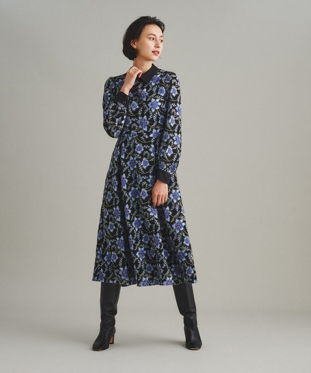 GRACE CONTINENTAL レース刺繍タックワンピース ブラック