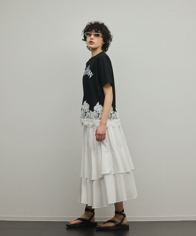 GRACE CONTINENTAL レースヘムロゴTシャツ ブラック